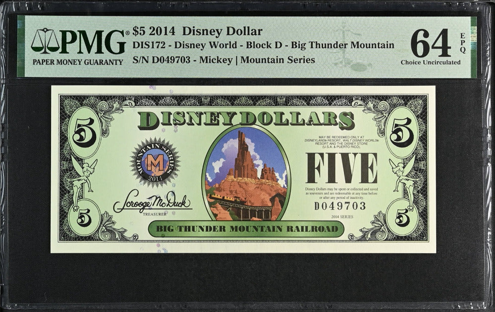 USA Disney 5 Dollars 2014 DIS 172 Mickey, Mountain Choice UNC PMG 64 EPQ