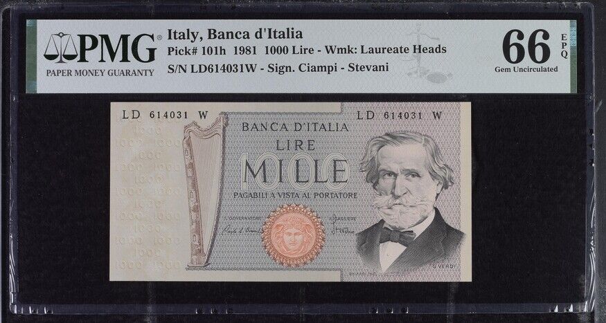 Italy 1000 Lire 1981 P 101 h GEM UNC PMG 66 EPQ