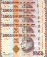 Tanzania 2000 Shillings ND 2020 P 42 New Sign UNC LOT 5 PCS
