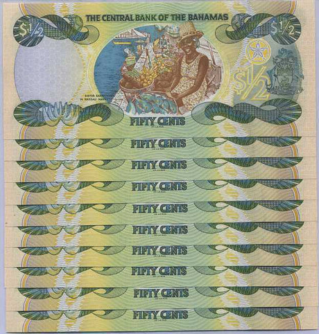 Bahamas 1/2 Dollars 2001 P 68 UNC LOT 10 PCS