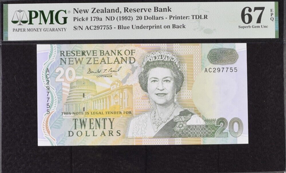 New Zealand 20 Dollars ND 1992 P 179 a Superb GEM PMG 67 EPQ