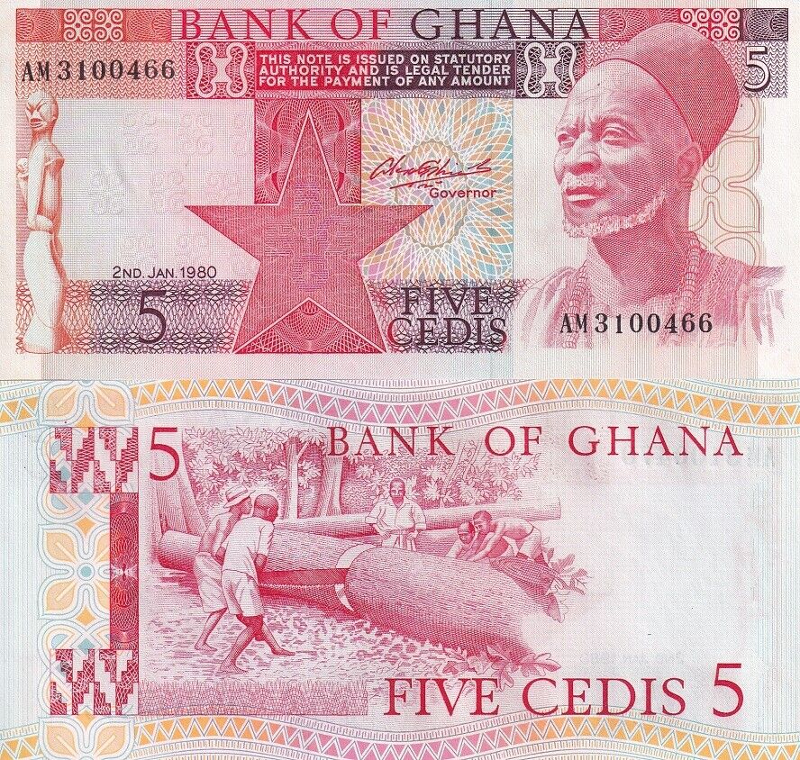 Ghana 5 Cedis 1980 P 19 UNC