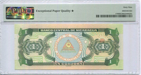 Nicaragua 1 Cordoba 1995 P 179 Superb Gem UNC PMG 69 EPQ Extra Star TOP