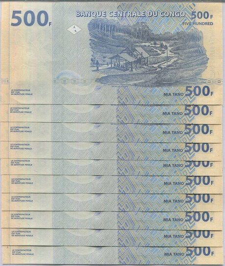 Congo 500 Francs 2020 P NEW Crane Currency UNC LOT 10 PCS