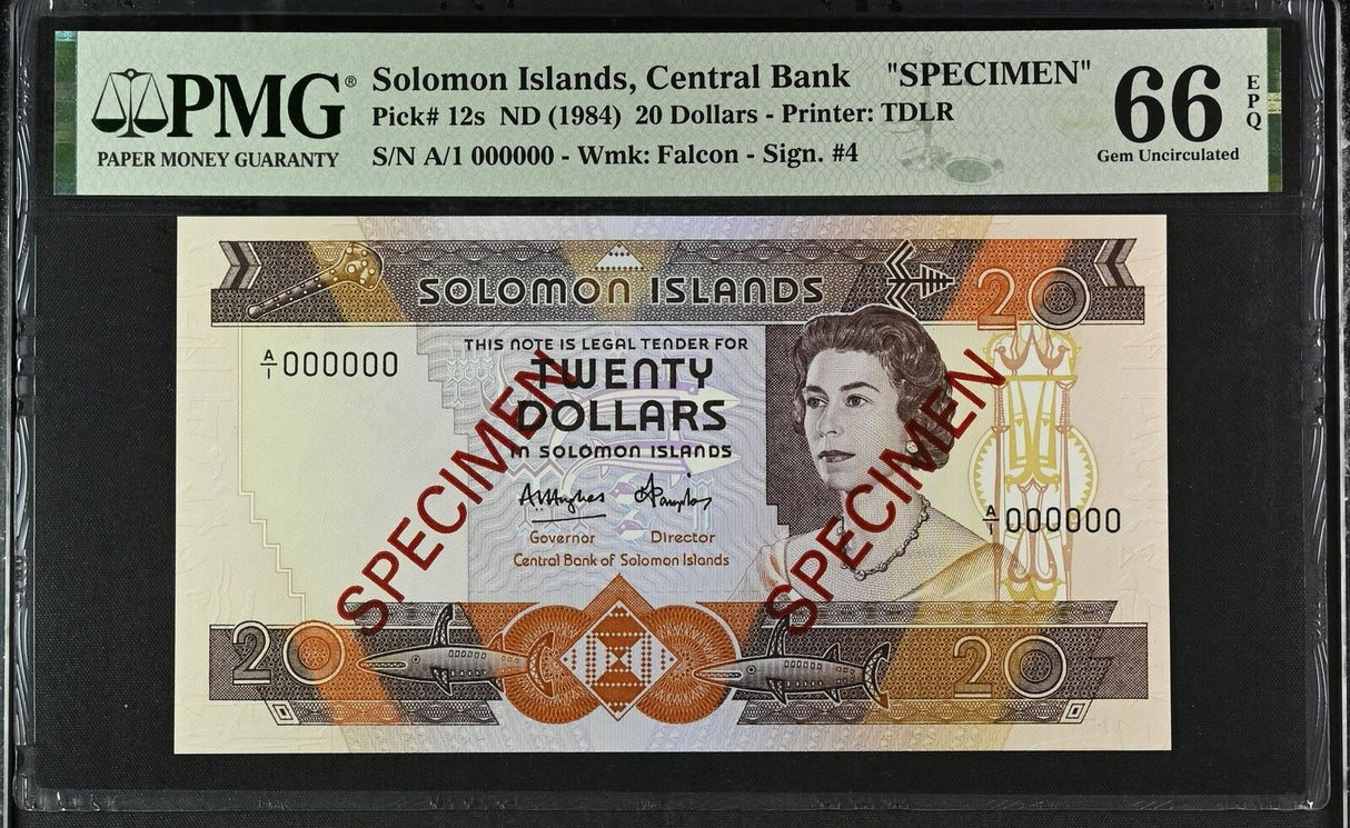 Solomon Islands 20 Dollars ND 1984 P 12 s SPECIMEN Gem UNC PMG 66 EPQ