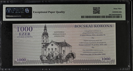 Hungary 1000 Bocskai Korona ND 2021 P NL 3 Digit Superb Gem UNC PMG 69 EPQ