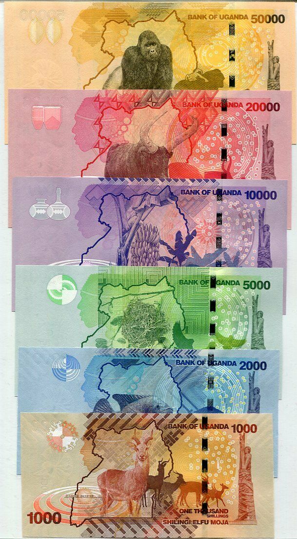 UGANDA SET 6 PCS 1000 2000 5000 10,000 - 50,000 SHILLINGS 2013 -2017 P 49-54 UNC