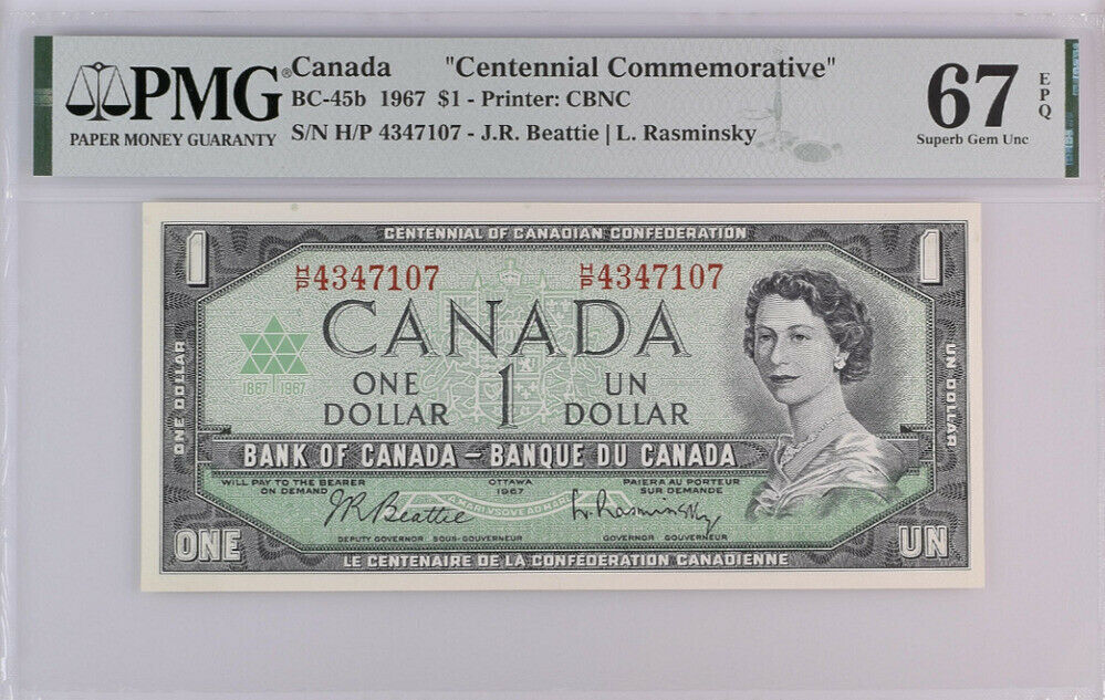 Canada 1 Dollar 1967 P 84 Beattie Rasminsky Superb Gem UNC PMG 67 EPQ