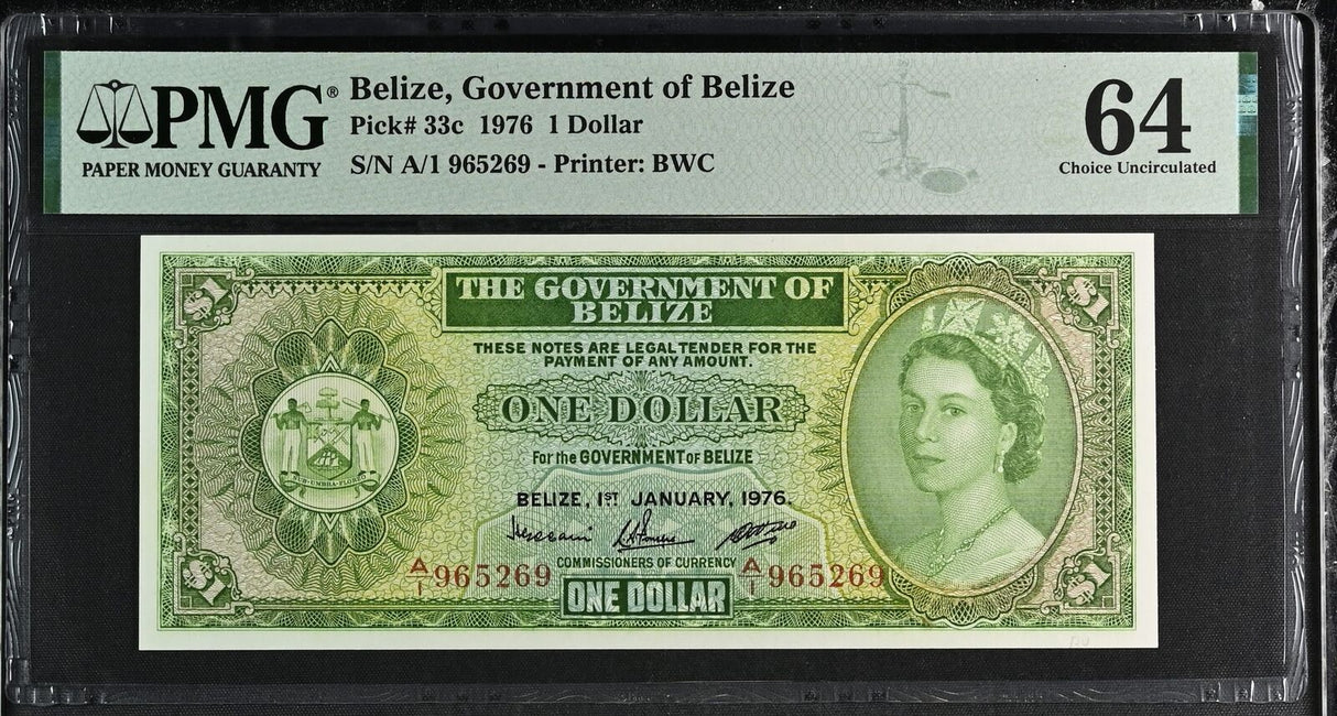 Belize 1 Dollar 1976 P 33 c Choice UNC PMG 64