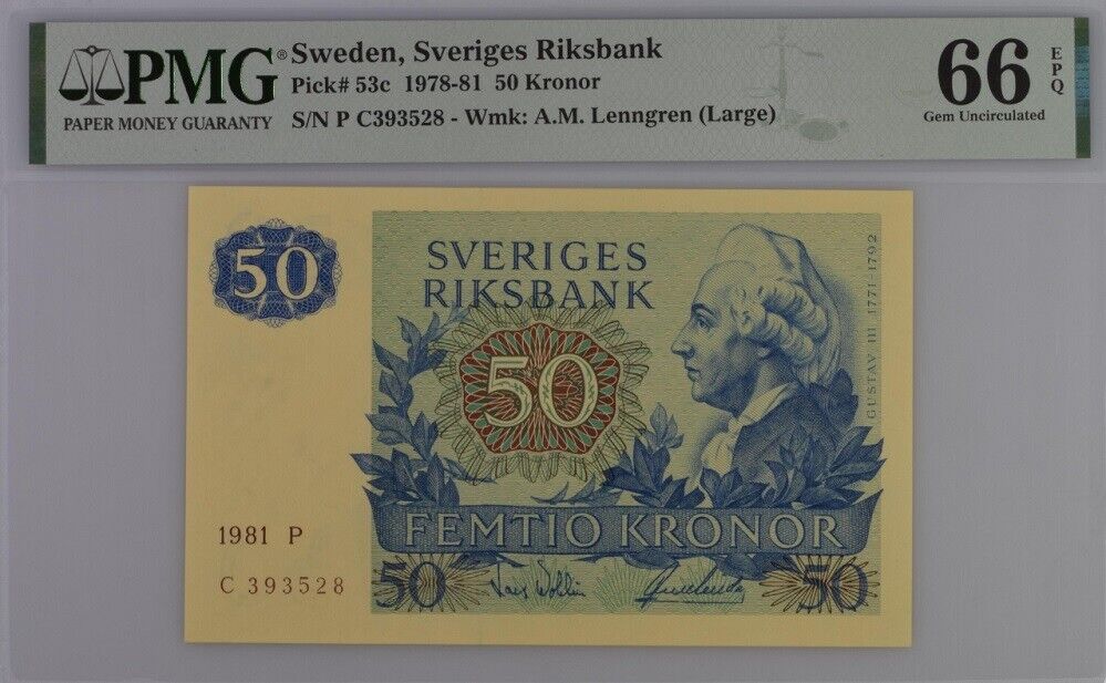 Sweden 50 Kronor 1981 P 53 c Gem UNC PMG 66 EPQ