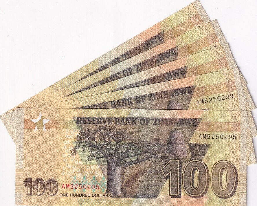 Zimbabwe 100 Dollars 2023 / 2024 P 106 UNC Lot 5 PCS