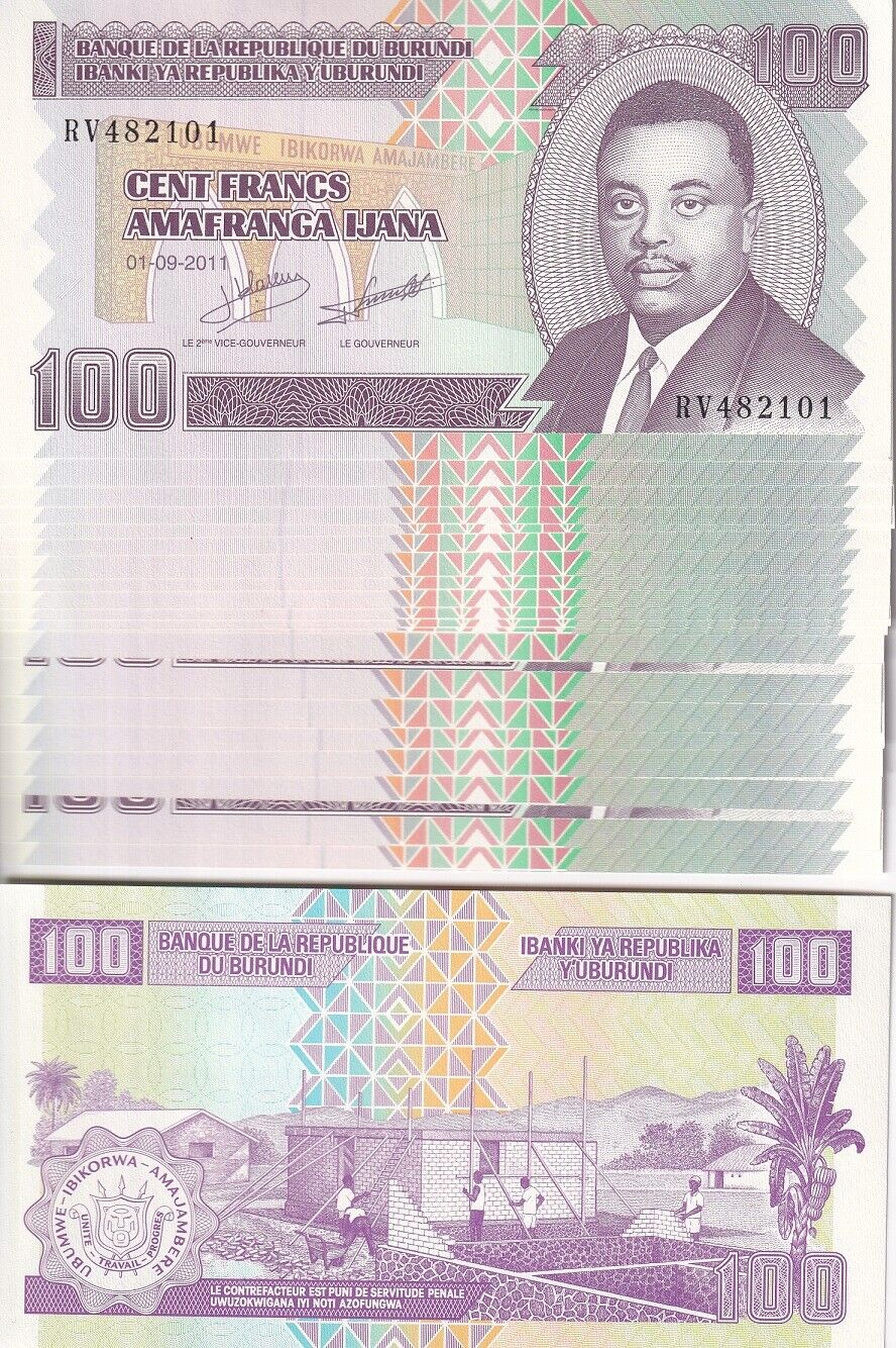 Burundi 100 Francs 2011 P 44 UNC LOT 20 PCS