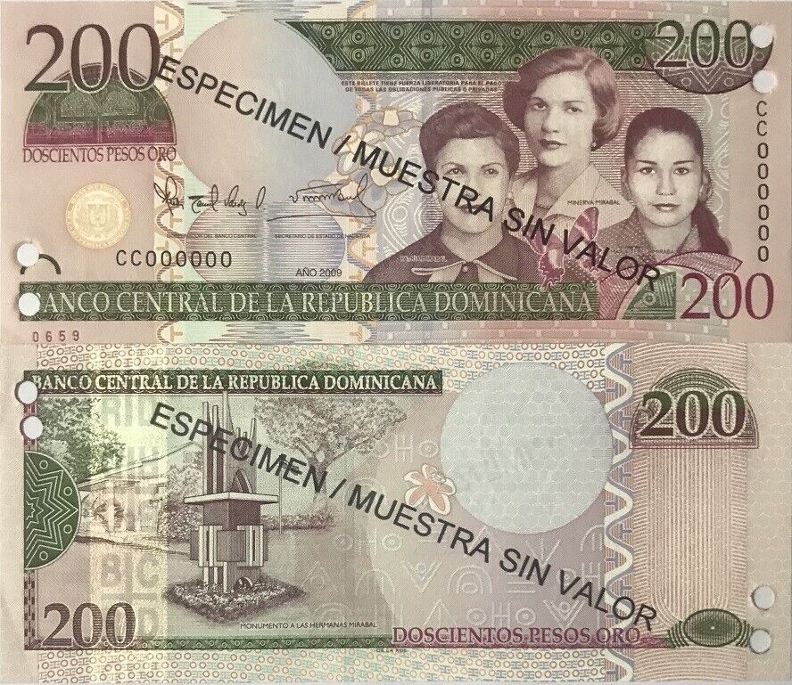 Dominican Republic 200 Pesos 2009 P 178As SPECIMEN UNC