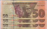 Zimbabwe 50 Dollars 2020/2021 P 105 UNC Lot 25 Pcs 1/4 Bundle