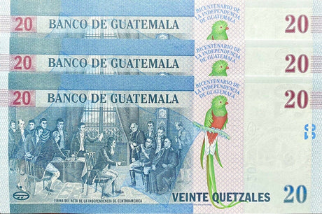 Guatemala 20 Quetzales 2021 200 Year Comm. P New Vertical UNC Lot 3 Pcs