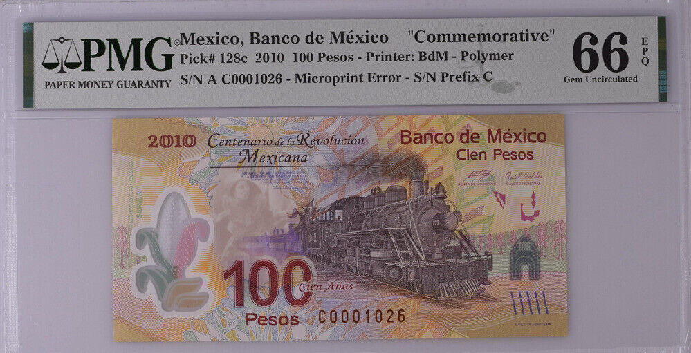 Mexico 100 Pesos 2010 P 128 c Polymer Gem UNC PMG 66 EPQ