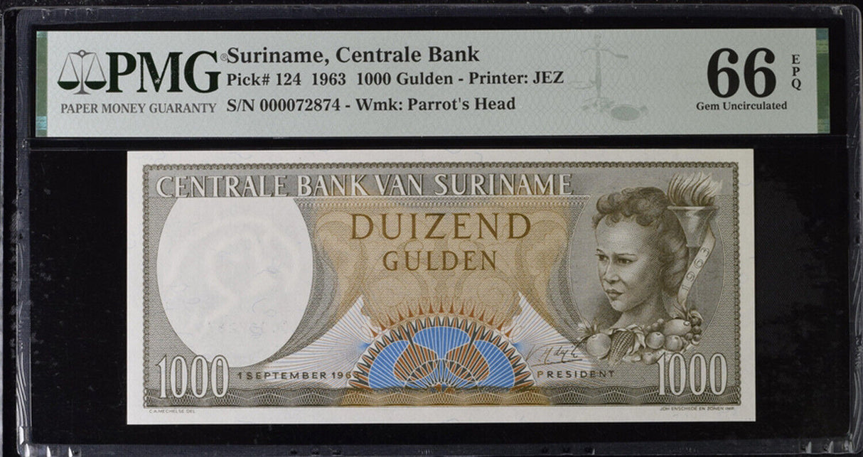 Suriname 1000 Gulden 1963 P 124 Gem UNC PMG 66 EPQ