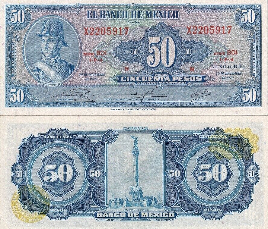 Mexico 50 Pesos 1972 P 49 u AUnc