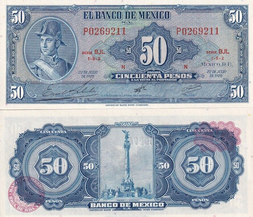 Mexico 50 Pesos 1970 P 49 s UNC