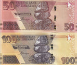 Zimbabwe Set 2 Pcs 50 100 Dollars 2020 P 105 106 UNC