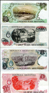 ARGENTINA SET 4 PCS 1 5 10 50 PESOS ND 1983 P 311 312 313 314 UNC RANDOM SIGN