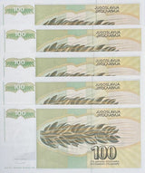YUGOSLAVIA 100 DINARA 1991 P 108 AUnc LOT 5 PCS