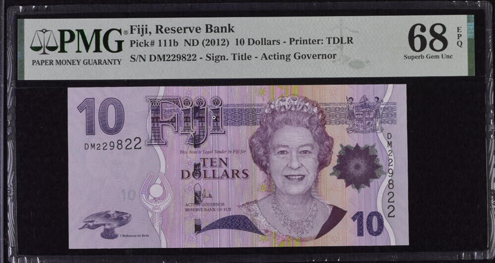 Fiji 10 Dollars ND 2012 P 111 b Superb Gem UNC PMG 68 EPQ