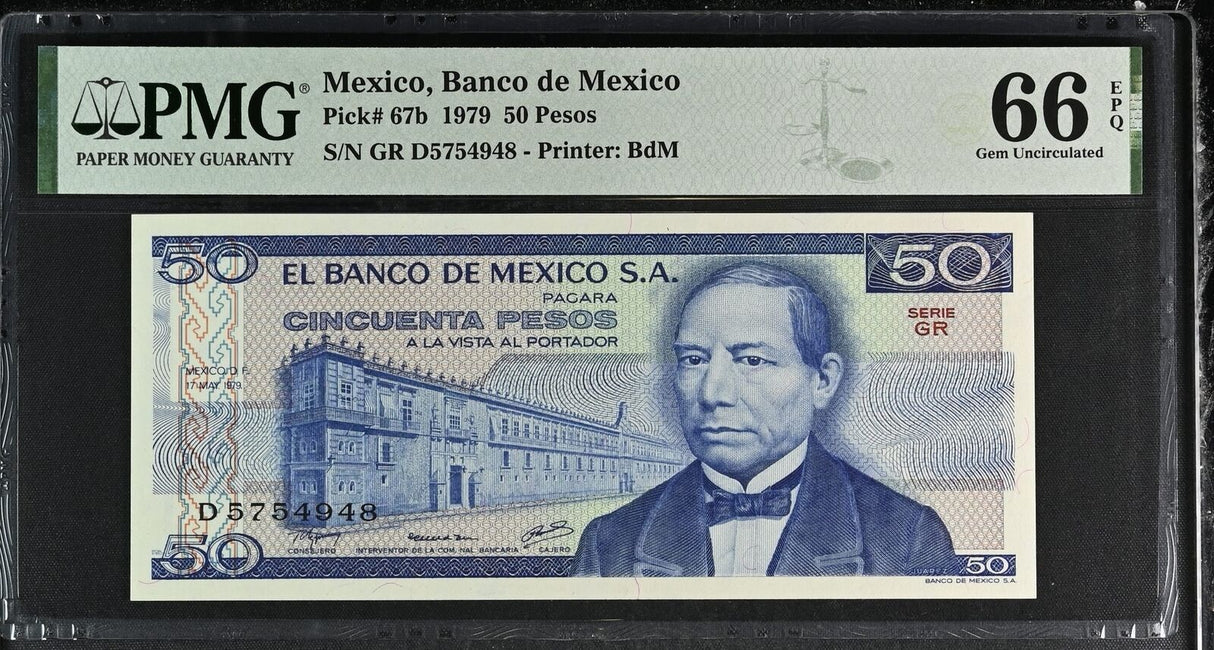 Mexico 50 Pesos 1979 P 67 b Gem UNC PMG 66 EPQ TOP POP