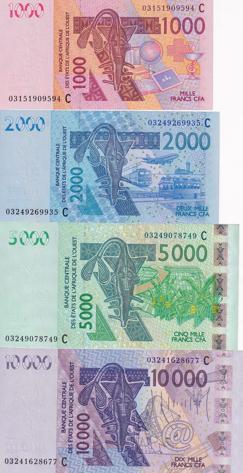 West African States Burkina Faso SET 4 PCS 1000 2000 -10000 2003 P 315-P 318 UNC