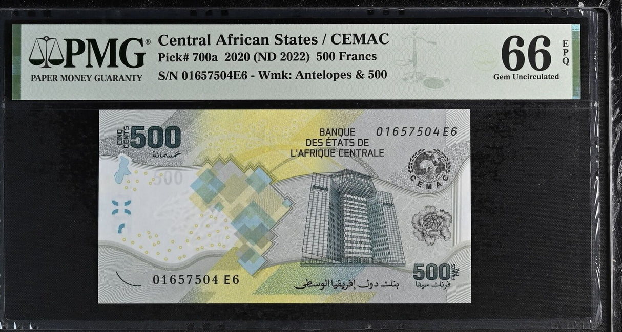 Central African States 500 Francs 2020 ND 2022 P 700 a Gem UNC PMG 66 EPQ