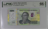 Angola 2000 Kwanzas 2020 P 163 a Polymer Gem UNC PMG 66 EPQ