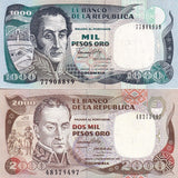 Colombia SET 2 PCS 1000 2000 Pesos 1990 P 432 P 433 UNC