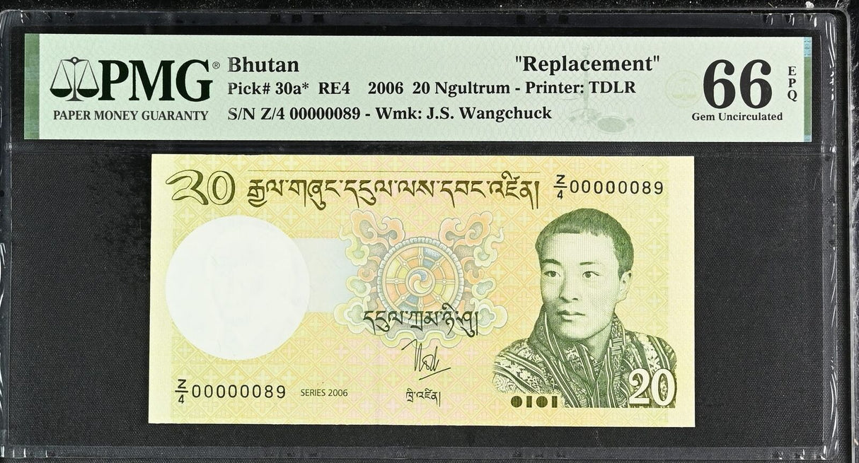 Bhutan 20 Ngultrum 2006 P 30 a* Z/4 Replacement LOW #89 Gem UNC PMG 66 EPQ