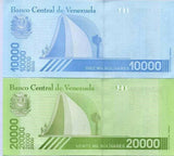 Venezuela SET 2 UNC 10000 20000 BOLIVARES 2019 / 2020 P 109 110