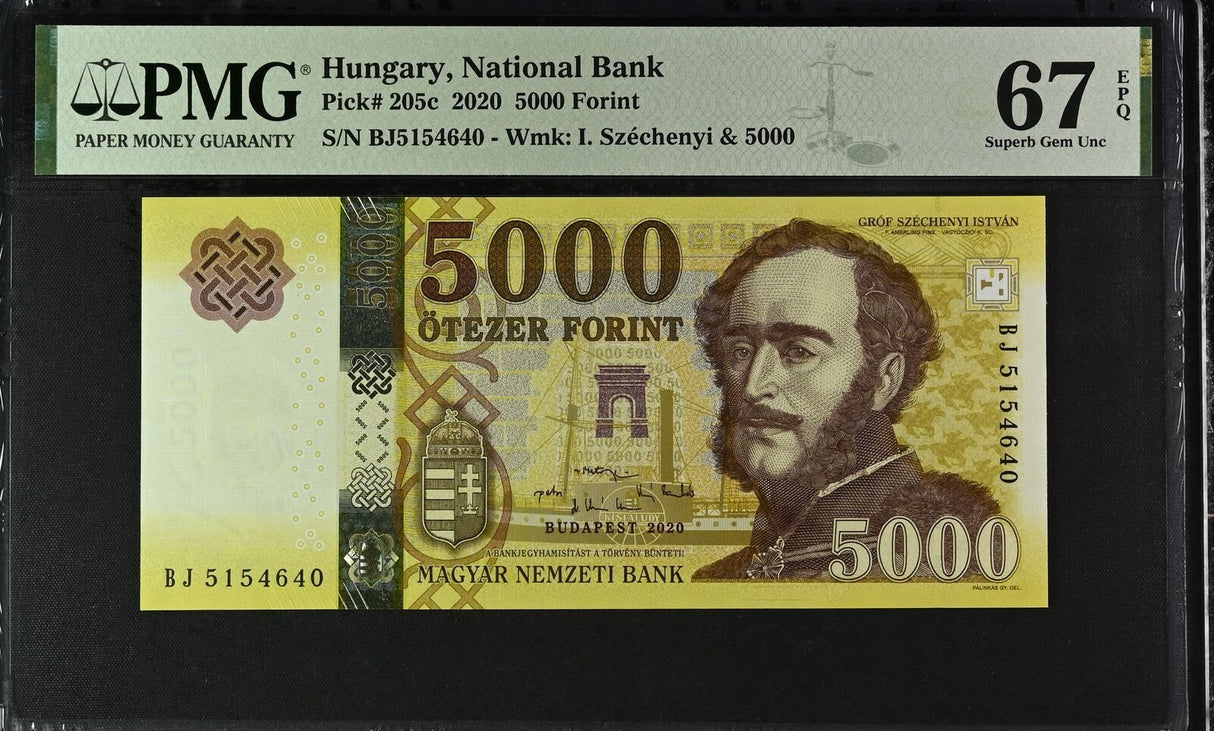 Hungary 5000 Forint 2020 P 205 c Superb Gem UNC PMG 67 EPQ