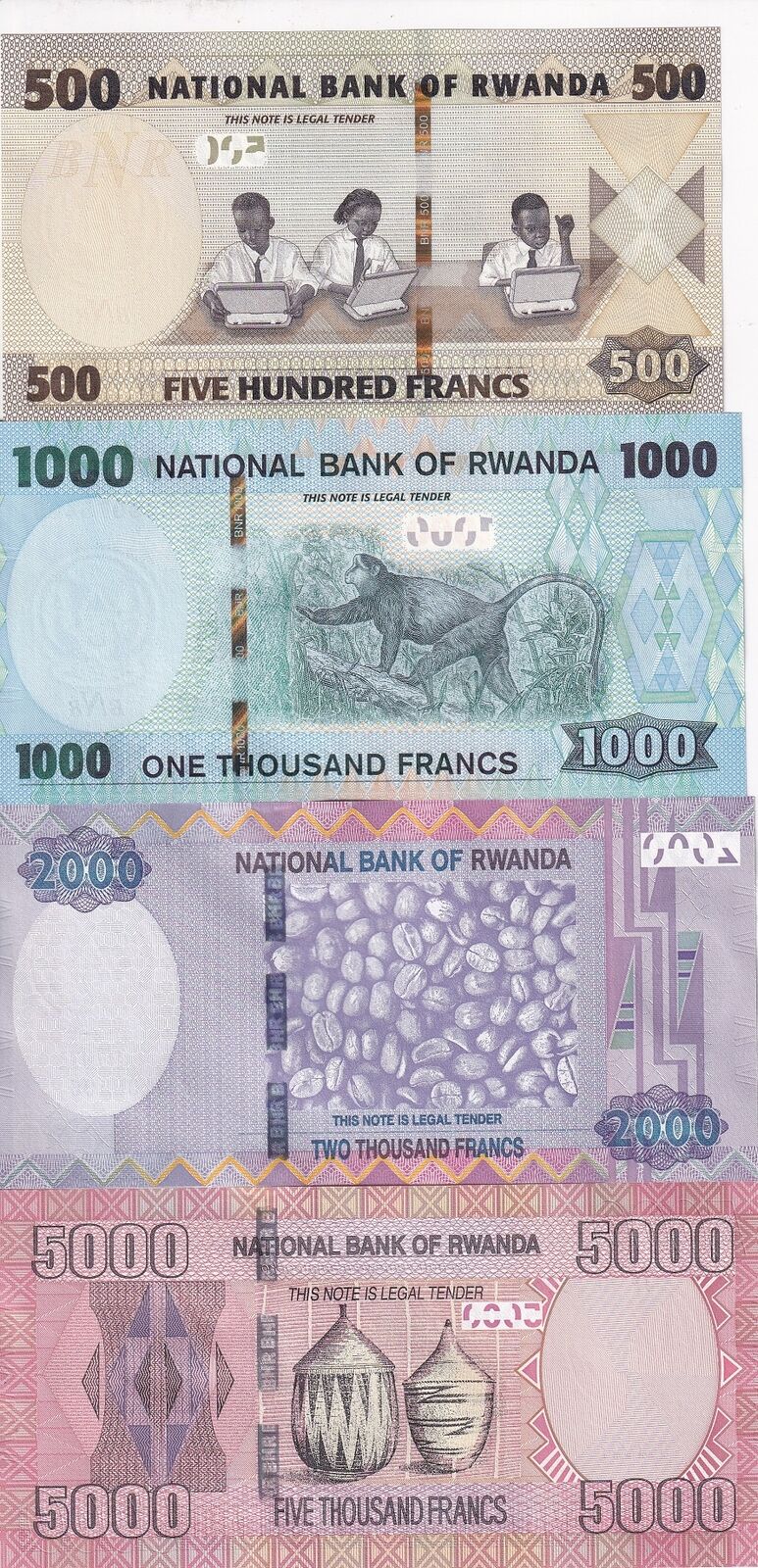 Rwanda SET 4 PCS 500 1000 2000 5000 Francs 2014-2019 P 39 40 41 42 UNC –  NotesHOBBY