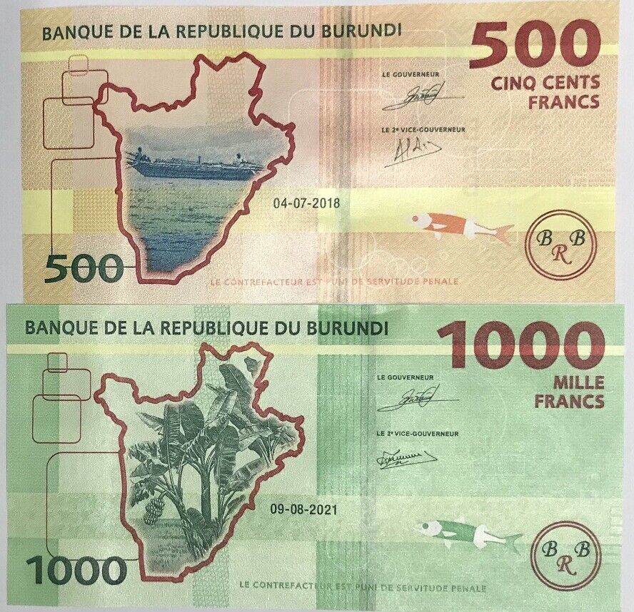 Burundi Set 2 PCS 500 1000 Francs 2018 2021 P 50 P 51 UNC