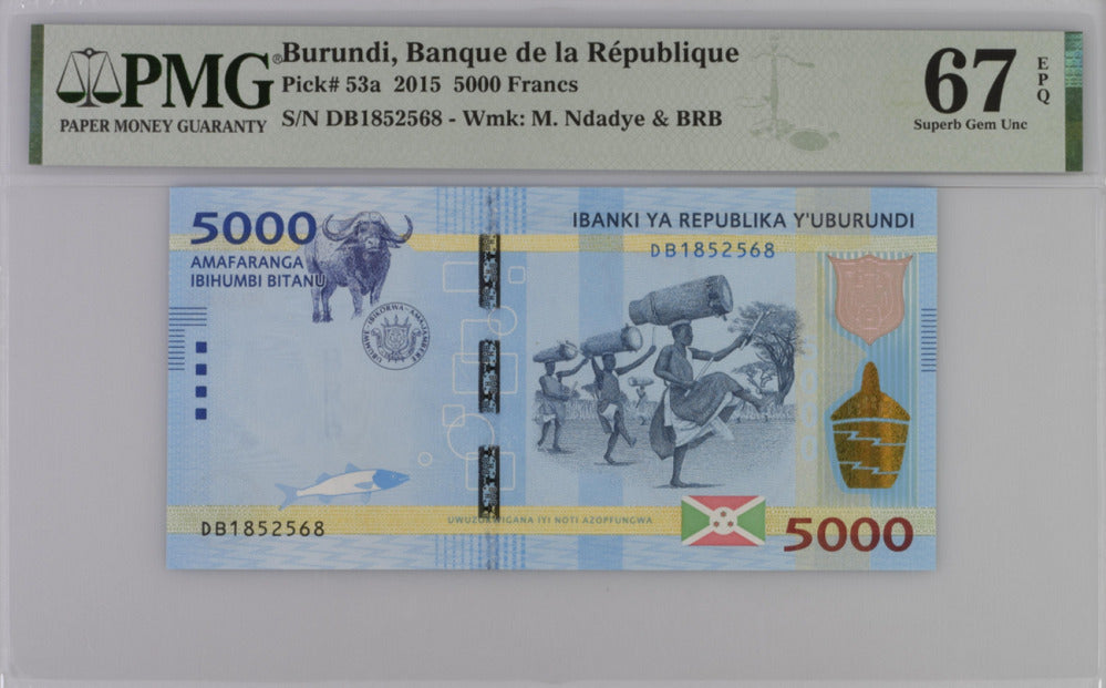 Burundi 5000 Francs 2015 P 53 a Superb Gem UNC PMG 67 EPQ