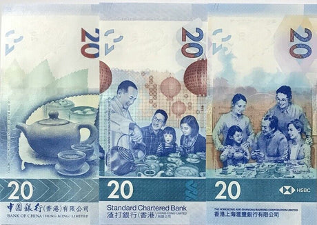 Hong Kong Set 3 Pcs 20 Dollars 2020 2021 P 218 302 348 SCB HSBC BOC UNC