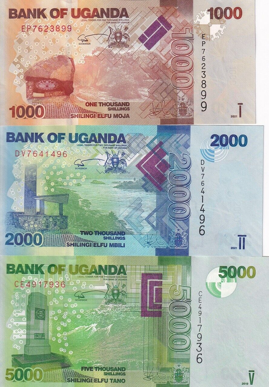 Uganda Set 3 Pcs 1000 2000 5000 Shillings Mixed Years P 49 P 50 P 51 UNC