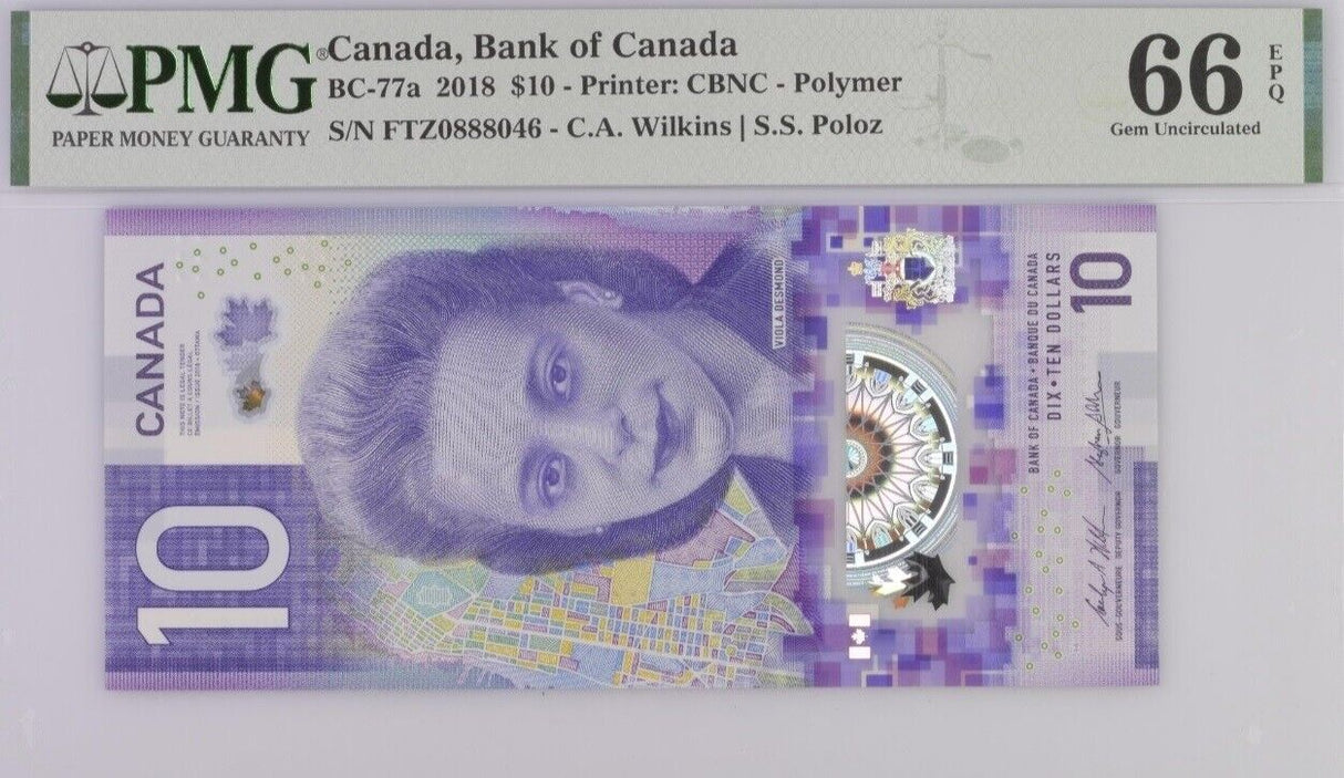Canada 10 Dollars 2018 P 113 Polymer Wilkins Poloz Gem UNC PMG 66 EPQ