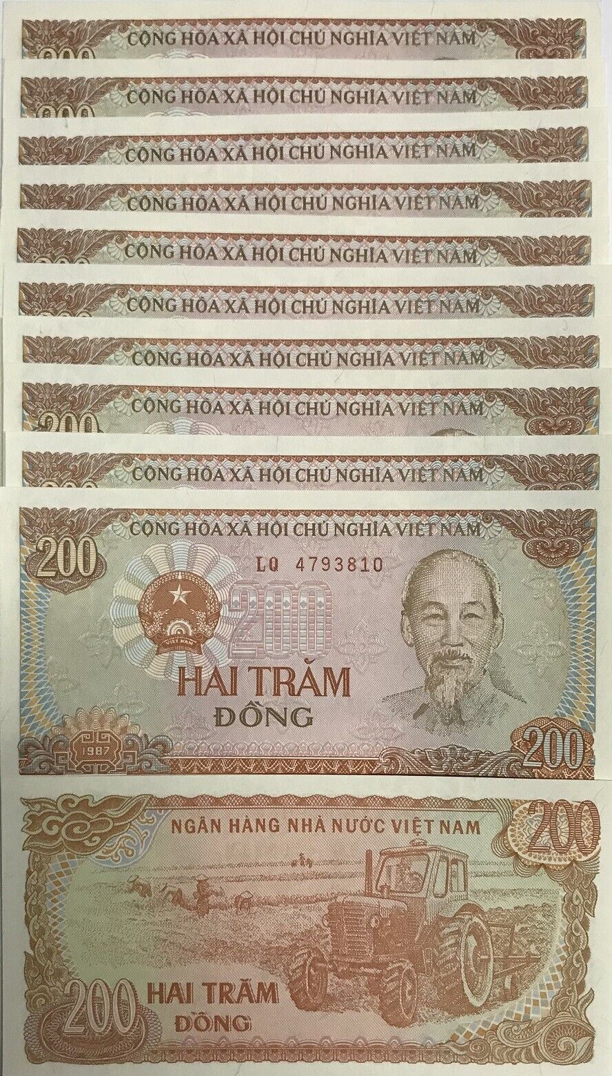 Vietnam 200 Dong 1987 P 100 UNC LOT 10 PCS