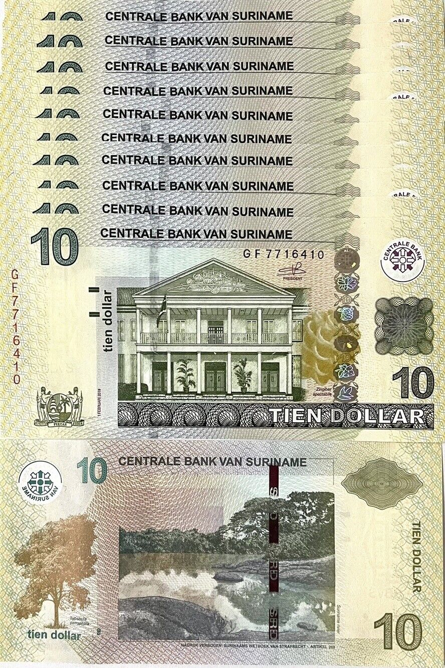 Suriname 10 Dollars 2019 P 163 c UNC LOT 10 PCS