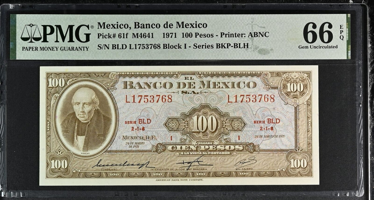 Mexico 100 Pesos 1971 P 61 f Gem UNC PMG 66 EPQ