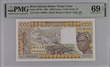 West African States Ivory Coast 1000 Fr. 1987 P 107Ah Superb GEMUNC PMG 69 EPQ T
