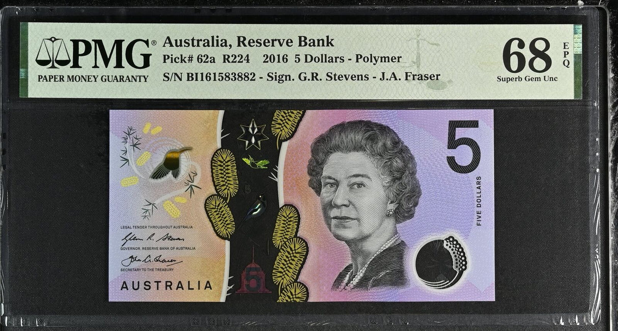 Australia 5 Dollars 2016 P 62 a Polymer Superb Gem UNC PMG 68 EPQ