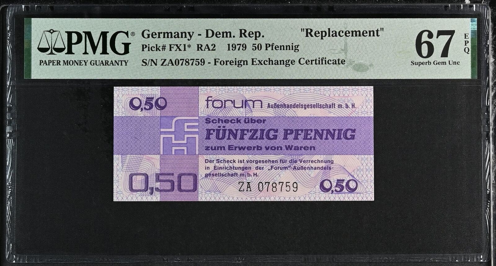 Germany 50 Pfennig 1979 P FX1* Replacement Superb Gem UNC PMG 67 