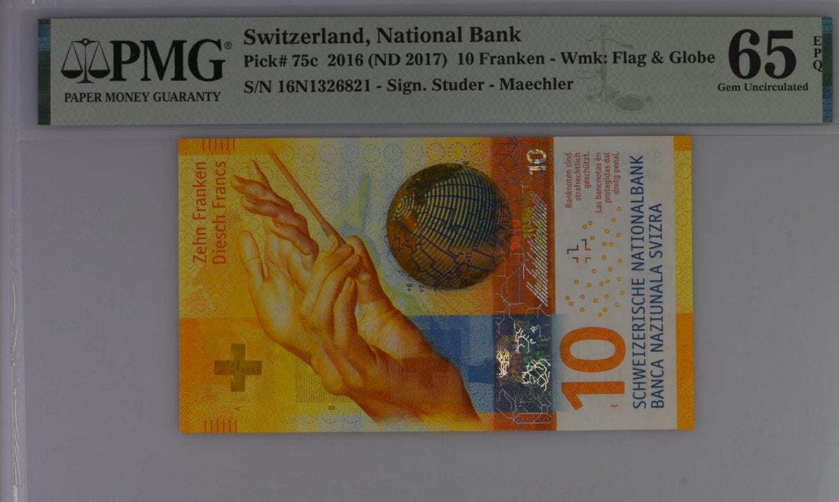 Switzerland 10 Franken 2016 P 75 c Gem UNC PMG 65 EPQ