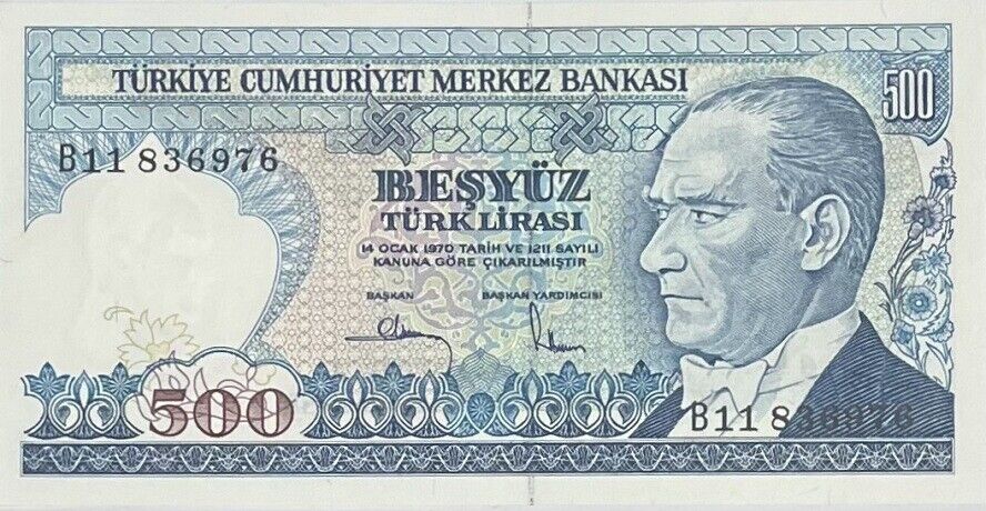 Turkey 500 Lira 1970 Series B P 195 UNC