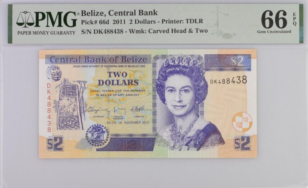 Belize 2 Dollars 2011 P 66 d GEM UNC PMG 66 EPQ